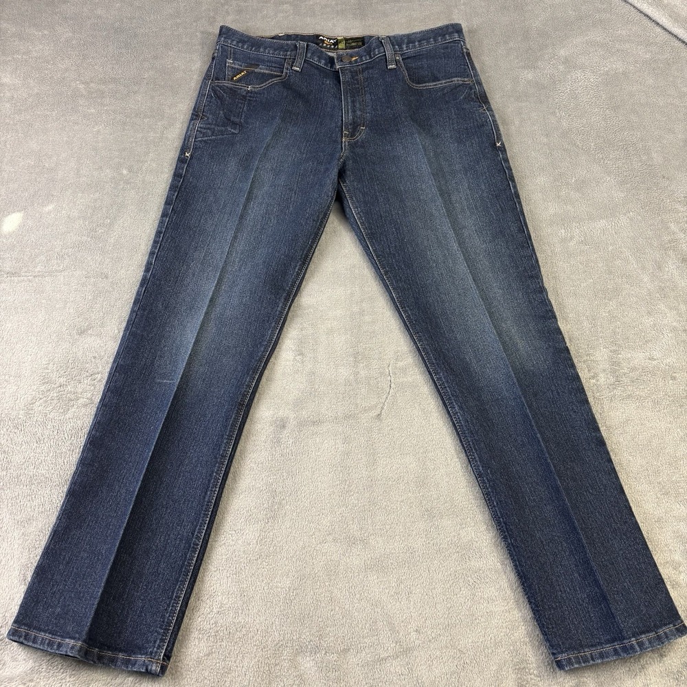 Ariat Jeans 38x32 Dark Blue M5 Rebar Straight Workwear Durable Denim Cowboy West